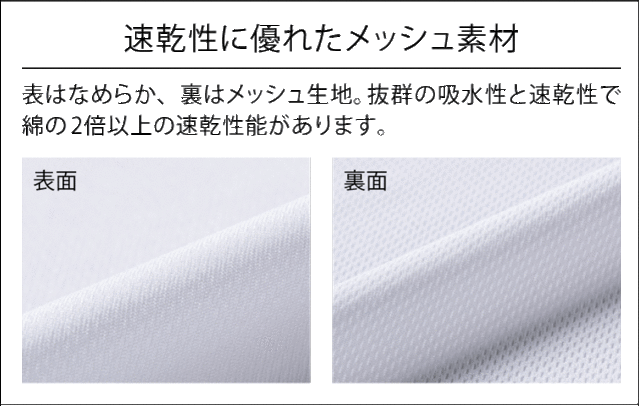 Tシャツ速乾　メッシュ素材アップ